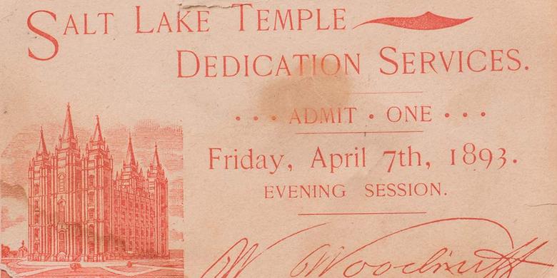 Ticket for Salt Lake Temple Dedication, 1893