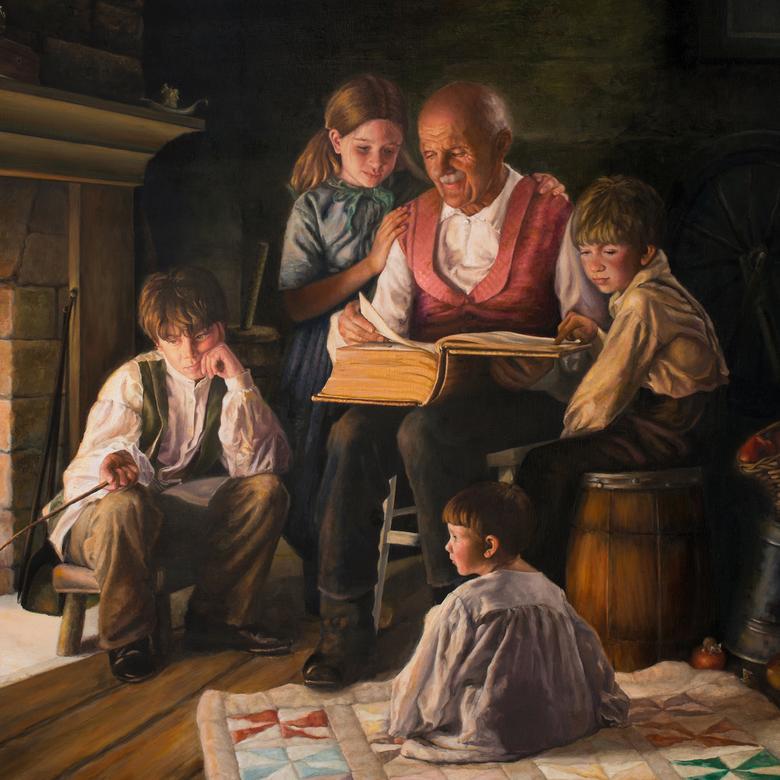 An oil painting by Glenda Cheryl Gleave depicting a love of the scriptures.