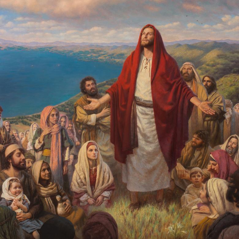 An oil painting by Justin Burton Kunz depicting the Sermon on the Mount.