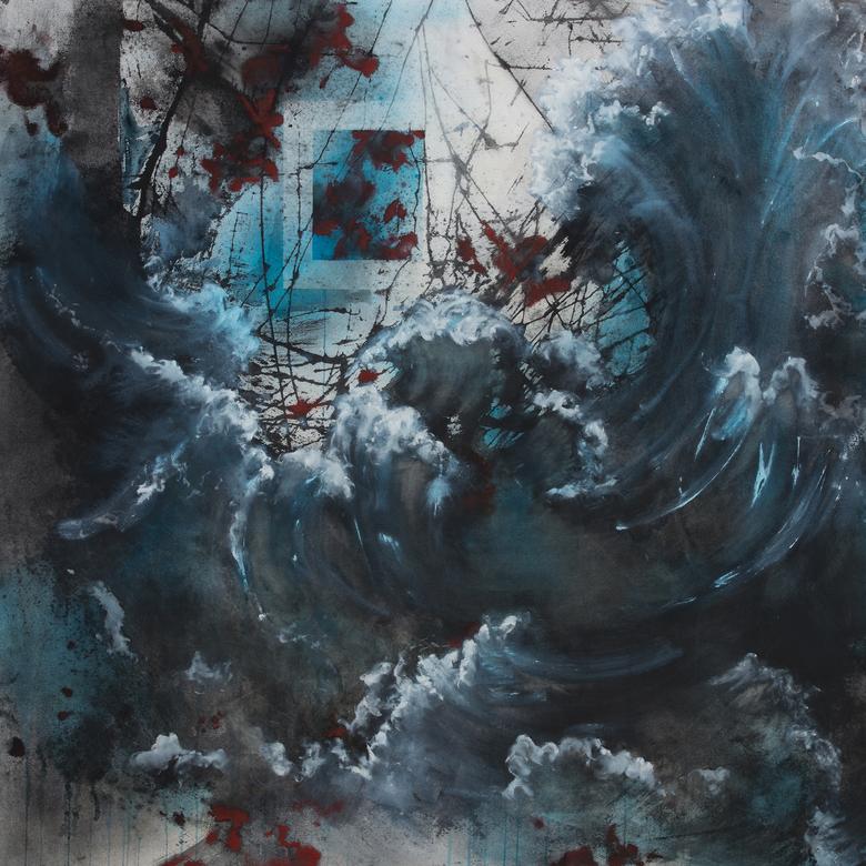 A mixed media artwork by Erin Amber Pearson depicting a storm as a symbol of life's trials.